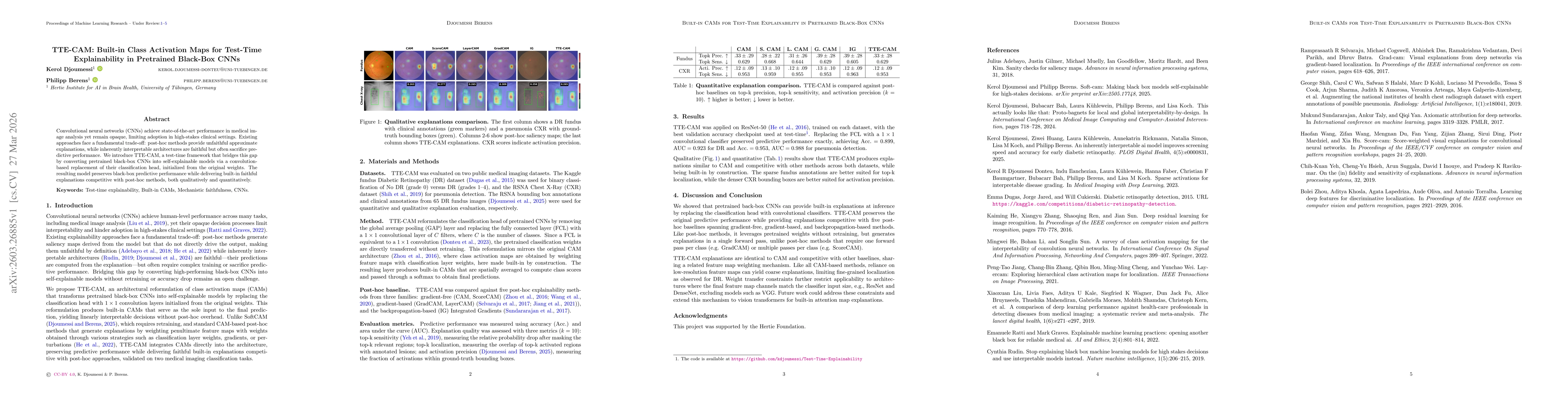 Thumbnail for TTE-CAM: Built-in Class Activation Maps for Test-Time Explainability in Pretrained Black-Box CNNs