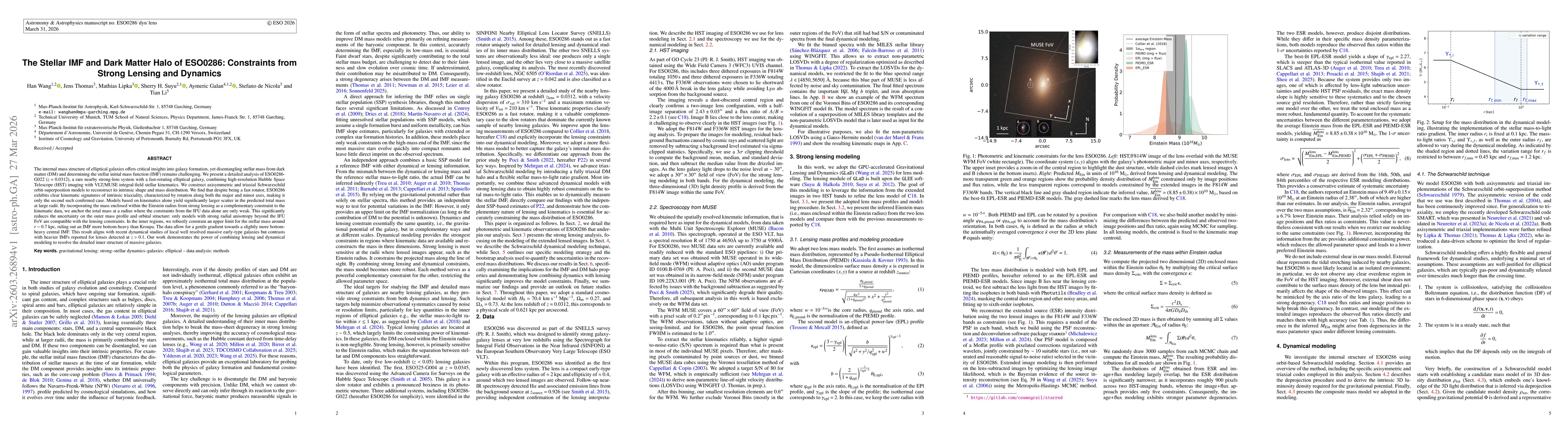Thumbnail for The Stellar IMF and Dark Matter Halo of ESO0286: Constraints from Strong Lensing and Dynamics