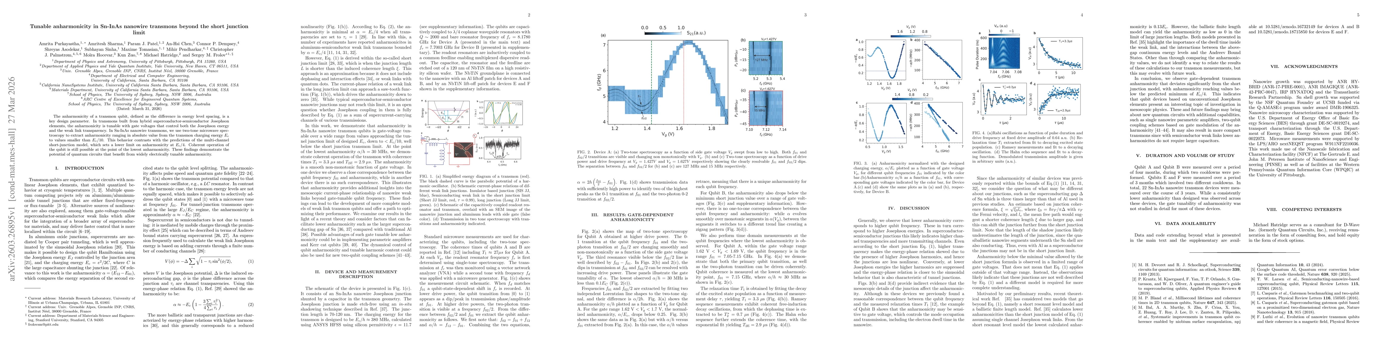 Thumbnail for Tunable anharmonicity in Sn-InAs nanowire transmons beyond the short junction limit