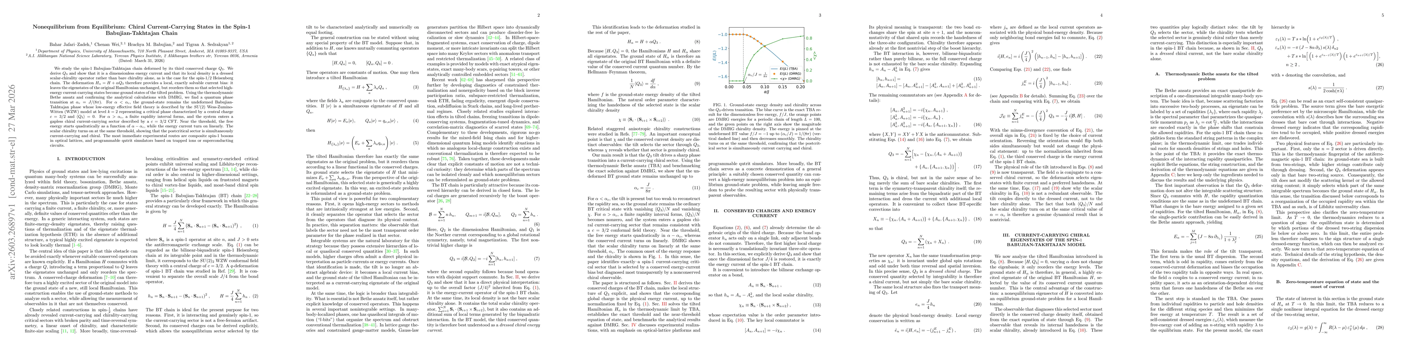 Thumbnail for Nonequilibrium from Equilibrium: Chiral Current-Carrying States in the Spin-1 Babujian-Takhtajan Chain