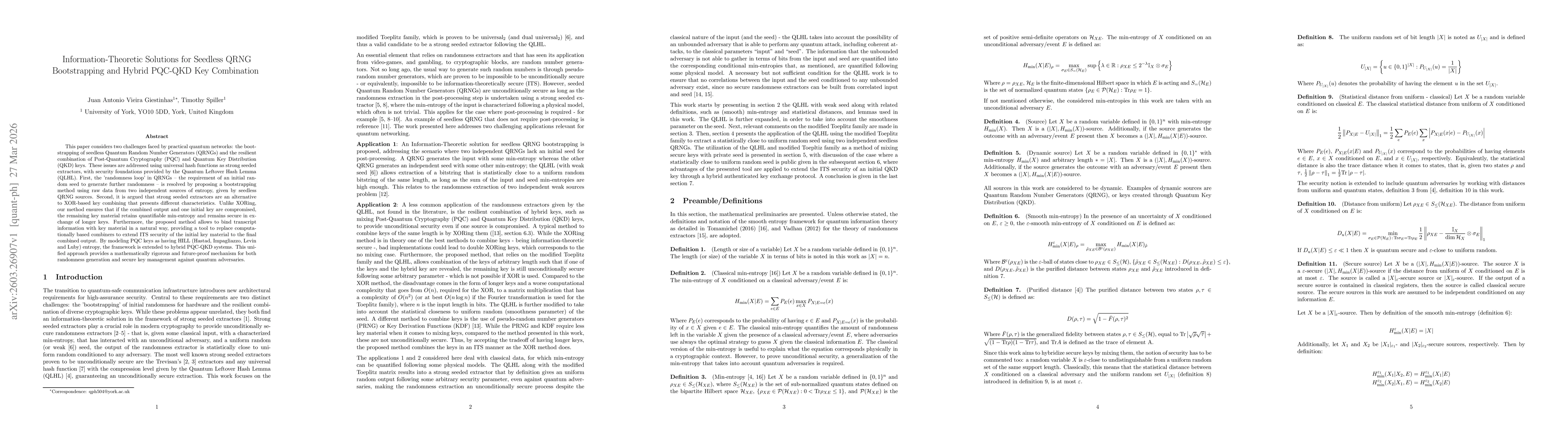 Thumbnail for Information-Theoretic Solutions for Seedless QRNG Bootstrapping and Hybrid PQC-QKD Key Combination
