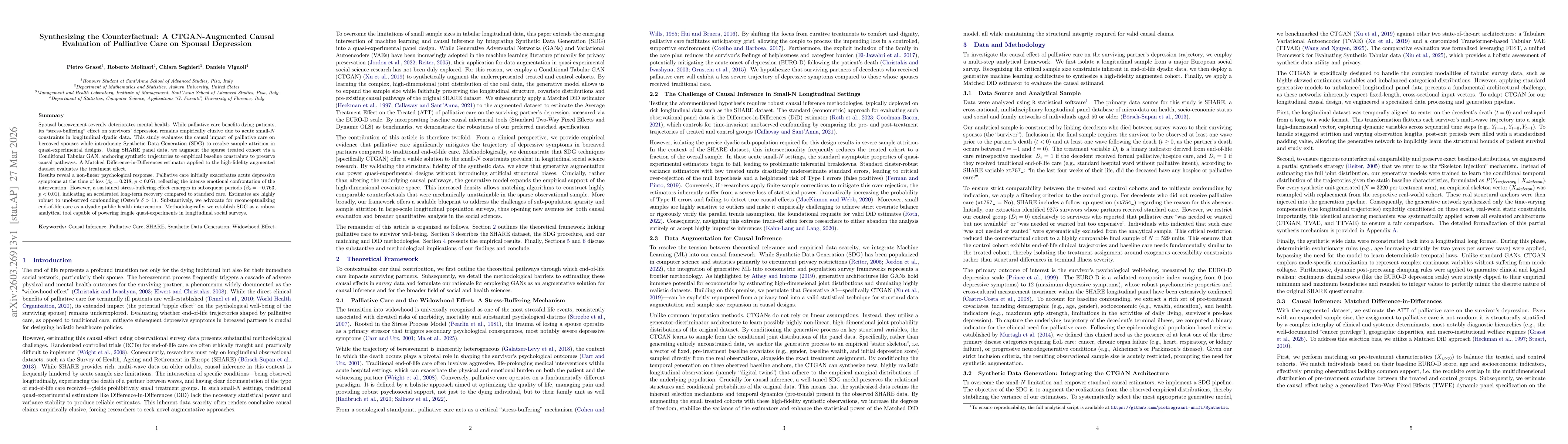 Thumbnail for Synthesizing the Counterfactual: A CTGAN-Augmented Causal Evaluation of Palliative Care on Spousal Depression