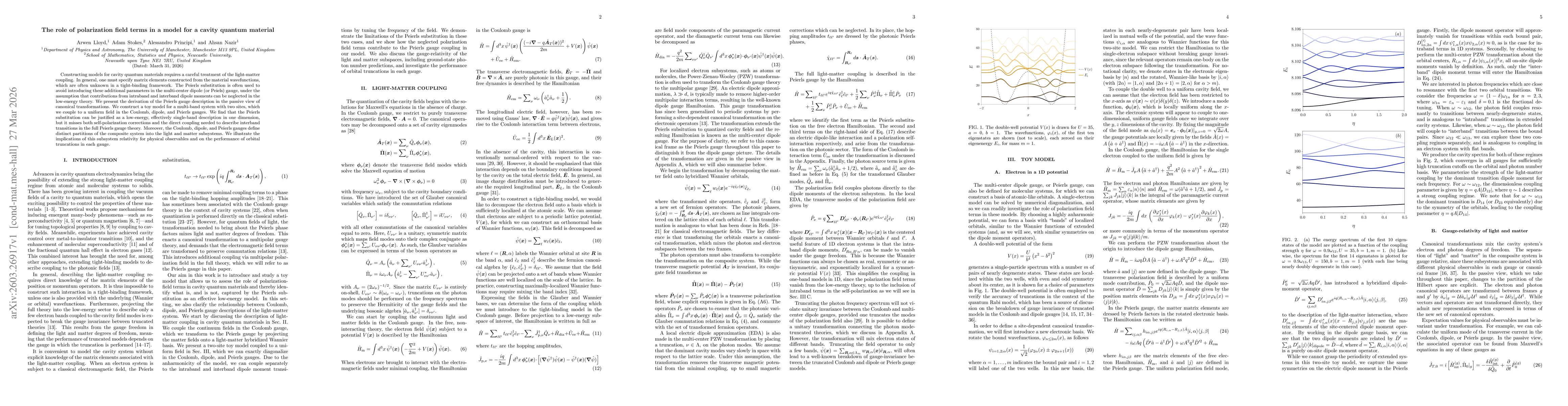 Thumbnail for The role of polarization field terms in a model for a cavity quantum material