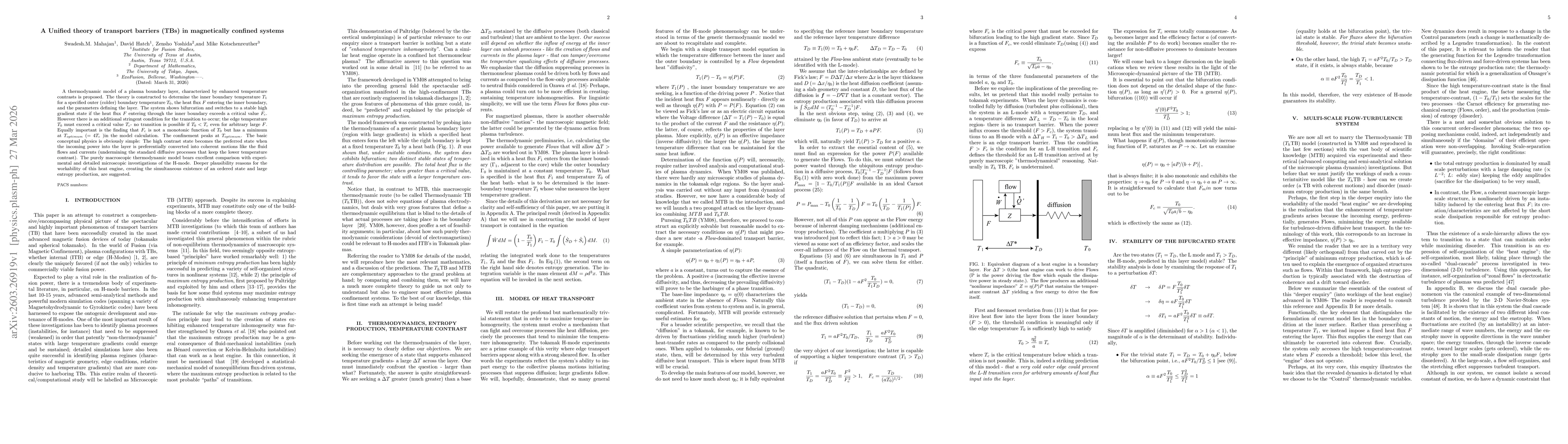 Thumbnail for A Unified theory of transport barriers (TBs) in magnetically confined systems