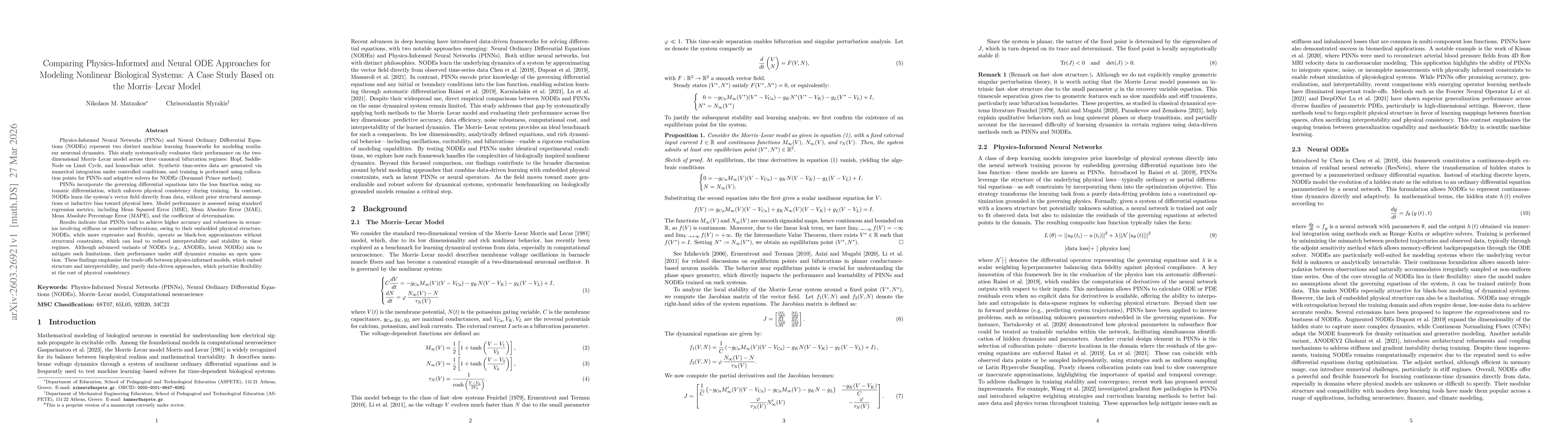 Thumbnail for Comparing Physics-Informed and Neural ODE Approaches for Modeling Nonlinear Biological Systems: A Case Study Based on the Morris-Lecar Model