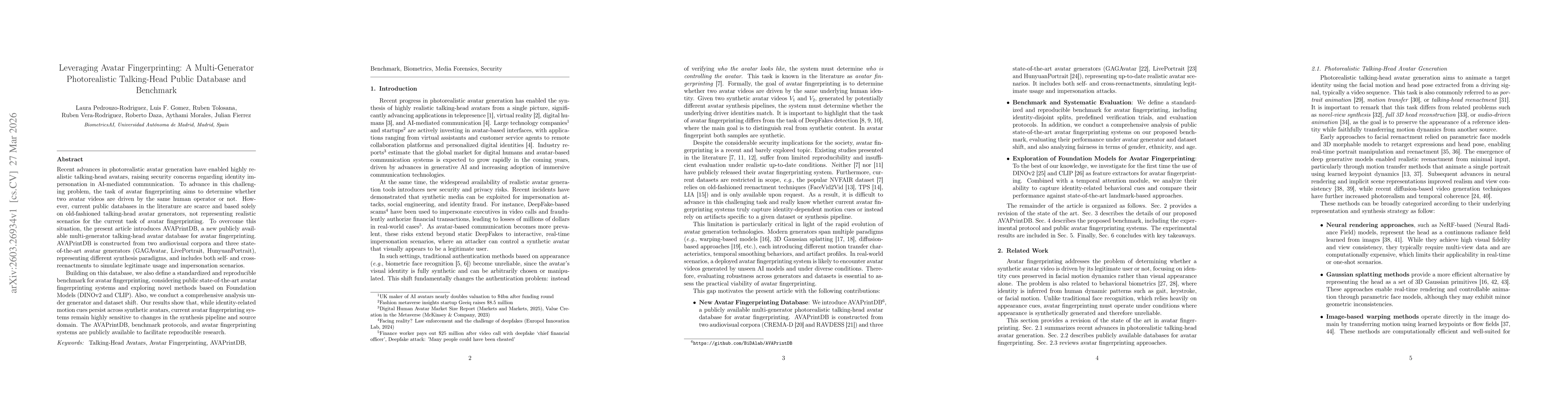 Thumbnail for Leveraging Avatar Fingerprinting: A Multi-Generator Photorealistic Talking-Head Public Database and Benchmark