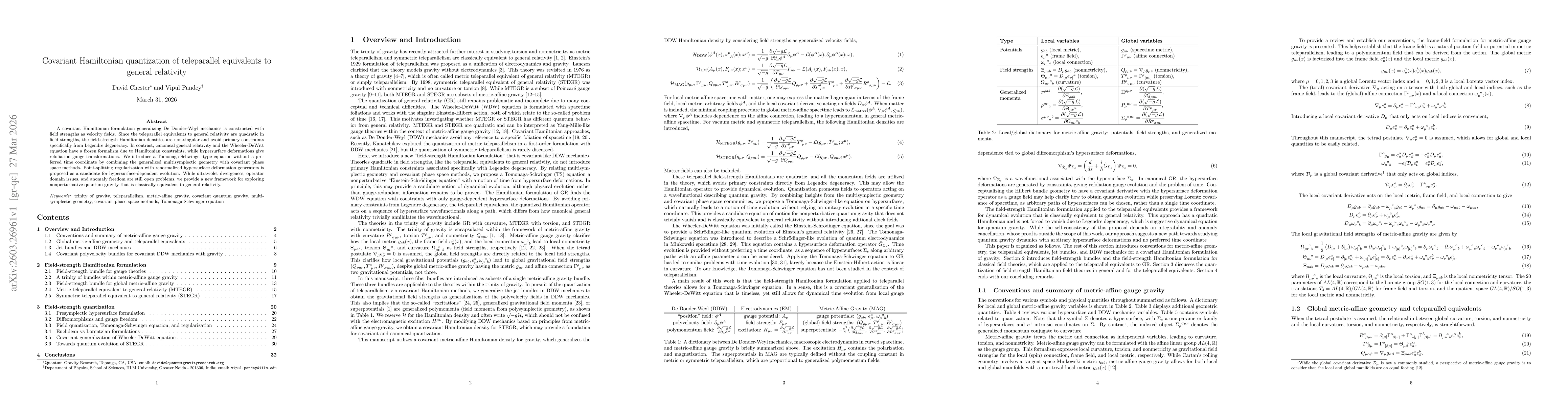 Thumbnail for Covariant Hamiltonian quantization of teleparallel equivalents to general relativity