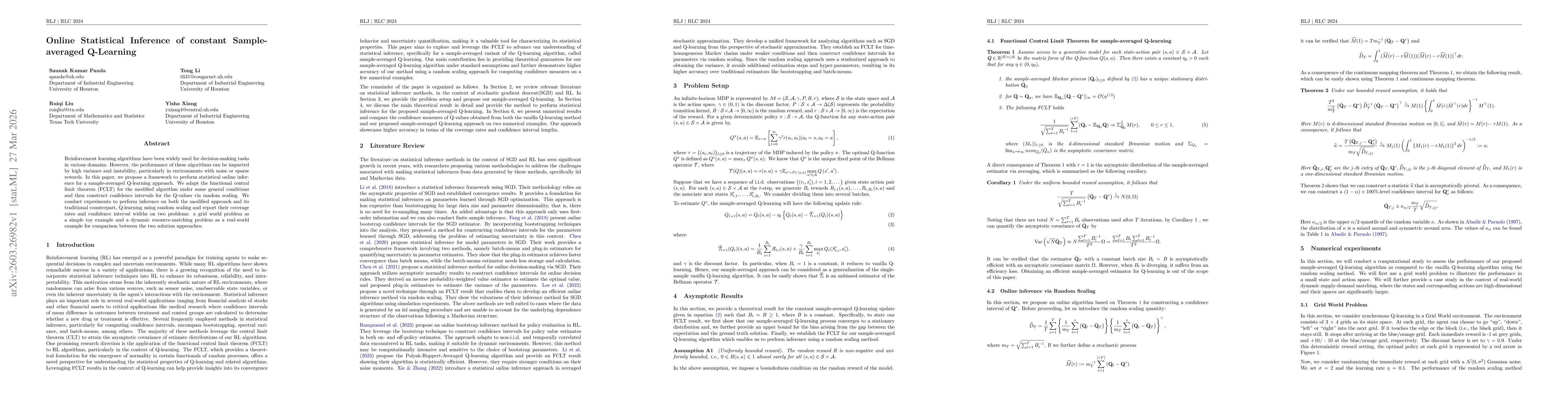 Thumbnail for Online Statistical Inference of Constant Sample-averaged Q-Learning