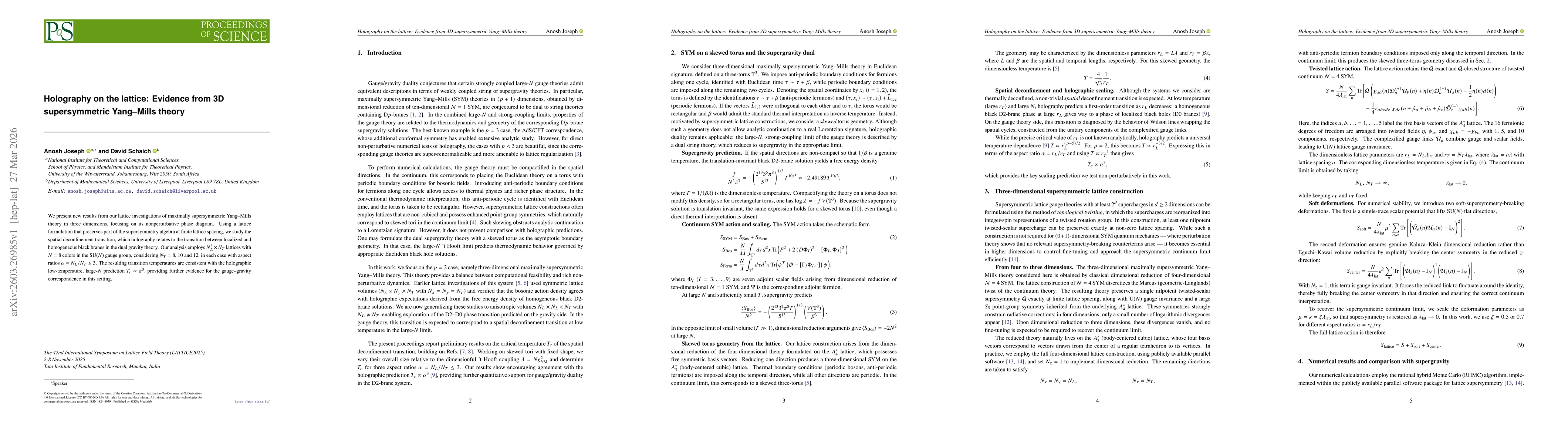 Thumbnail for Holography on the lattice: Evidence from 3D supersymmetric Yang--Mills theory