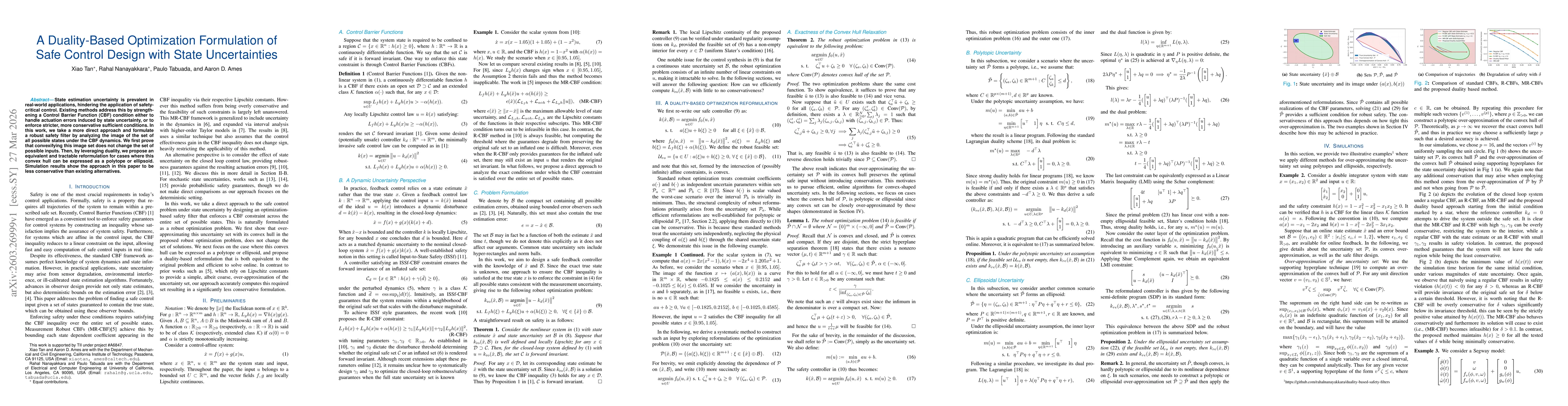 Thumbnail for A Duality-Based Optimization Formulation of Safe Control Design with State Uncertainties