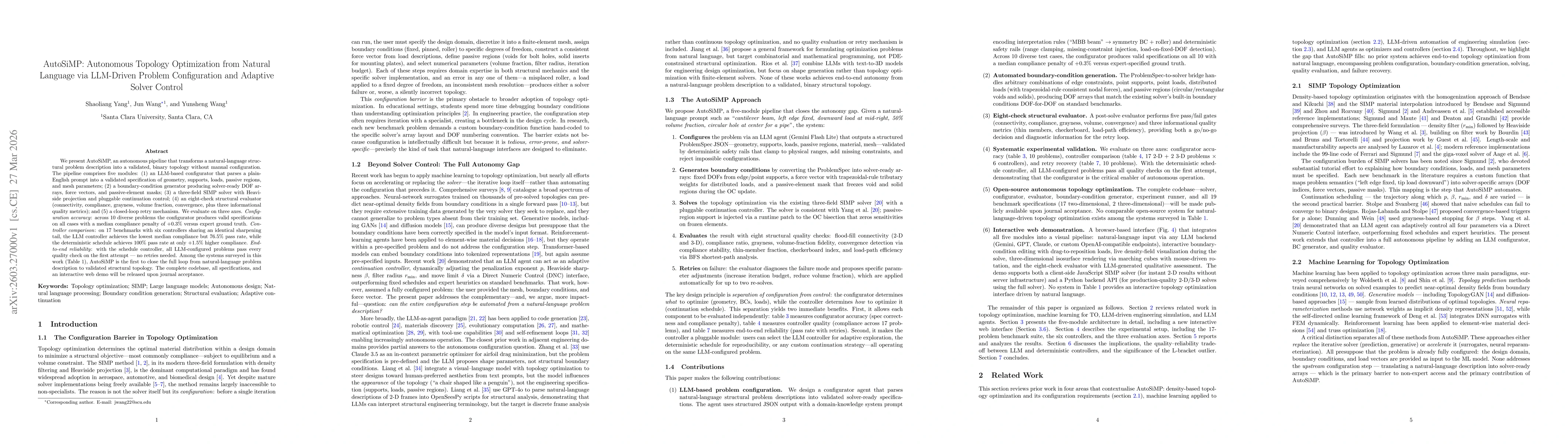Thumbnail for AutoSiMP: Autonomous Topology Optimization from Natural Language via LLM-Driven Problem Configuration and Adaptive Solver Control