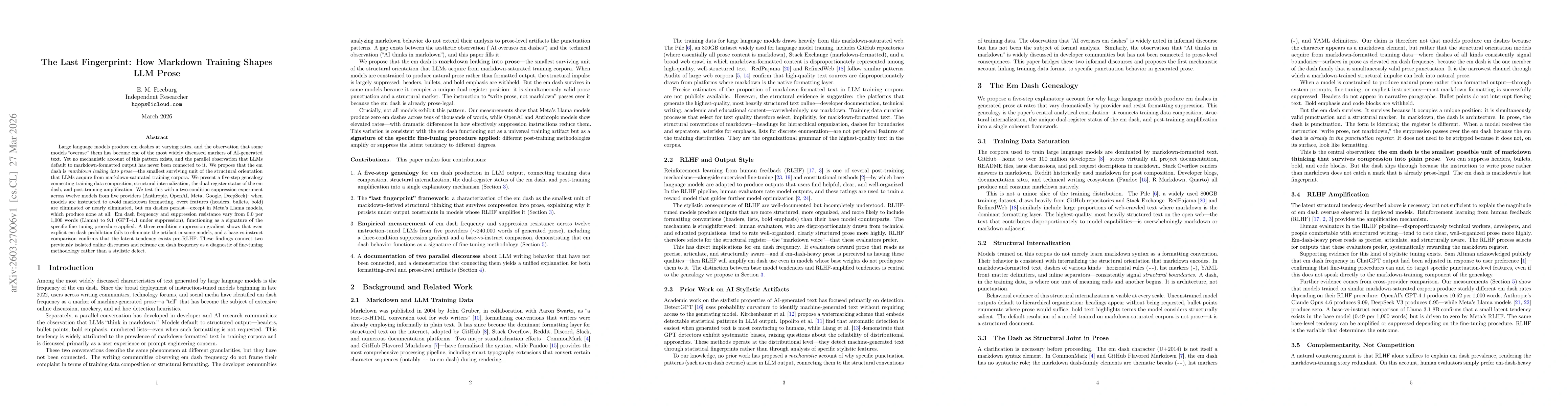 Thumbnail for The Last Fingerprint: How Markdown Training Shapes LLM Prose