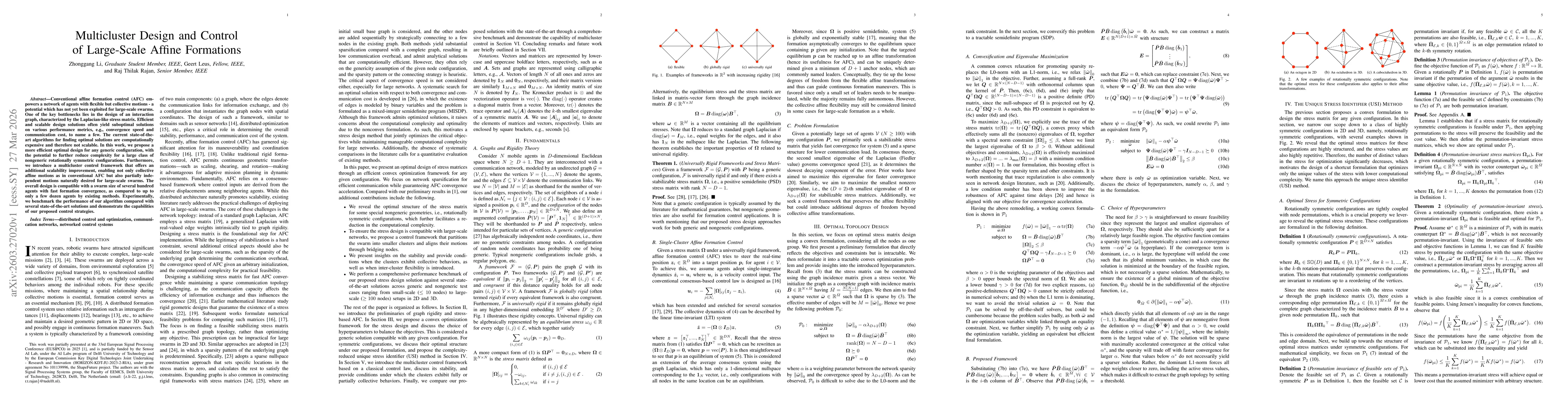 Thumbnail for Multicluster Design and Control of Large-Scale Affine Formations