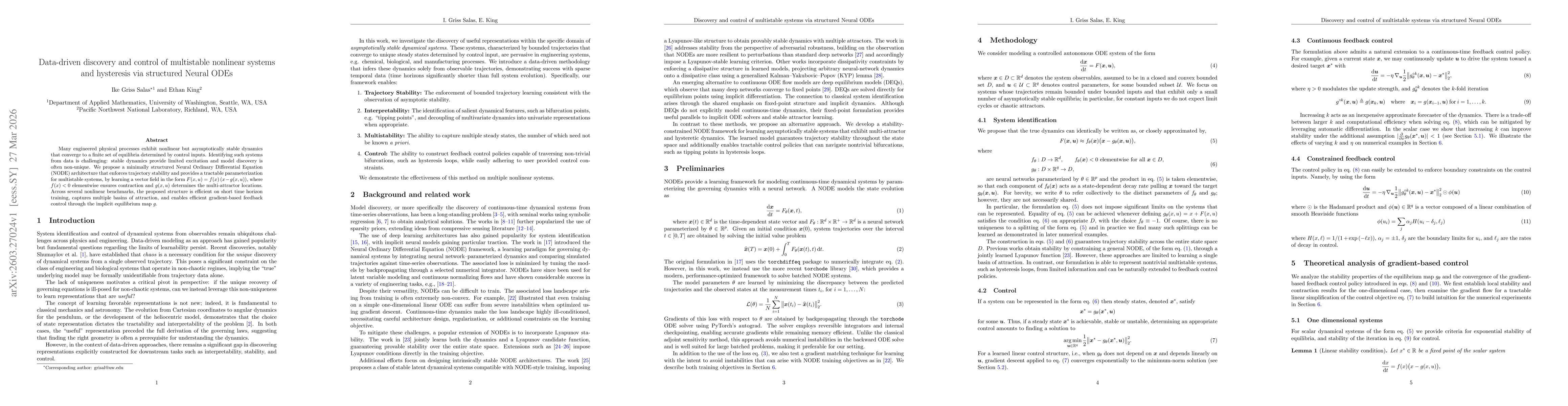 Thumbnail for Data-driven discovery and control of multistable nonlinear systems and hysteresis via structured Neural ODEs