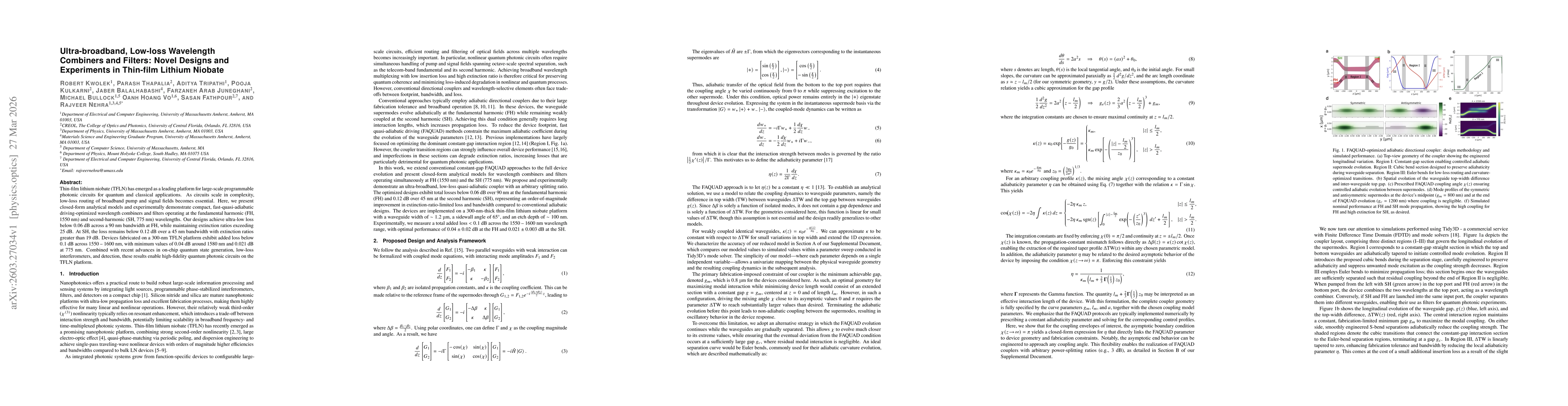 Thumbnail for Ultra-broadband, Low-loss Wavelength Combiners and Filters: Novel Designs and Experiments in Thin-film Lithium Niobate