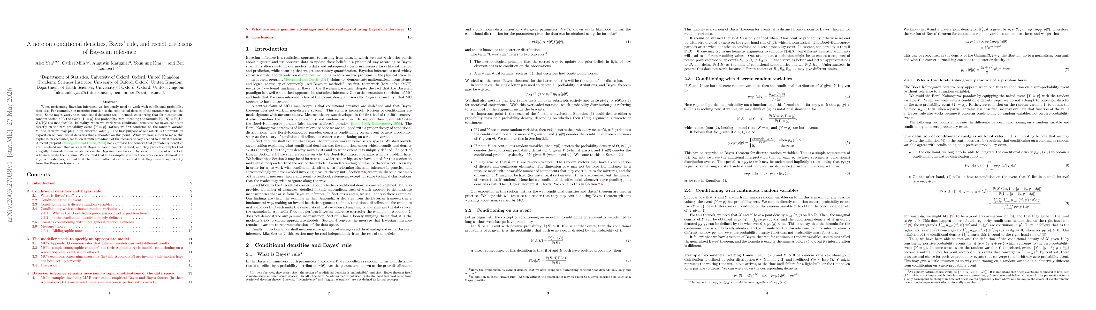 Thumbnail for A note on conditional densities, Bayes' rule, and recent criticisms of Bayesian inference