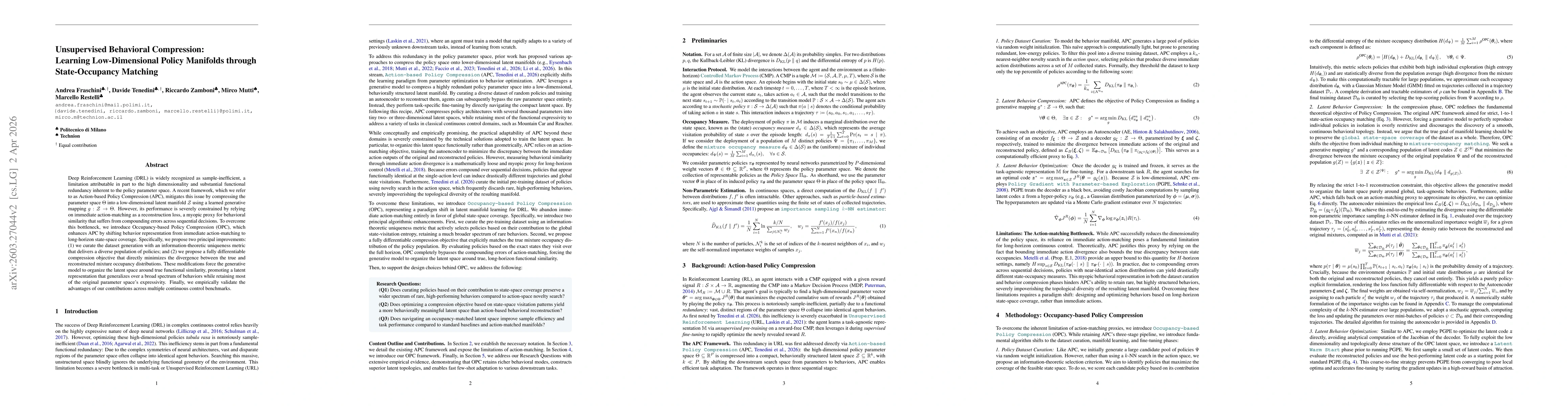 Thumbnail for Unsupervised Behavioral Compression: Learning Low-Dimensional Policy Manifolds through State-Occupancy Matching