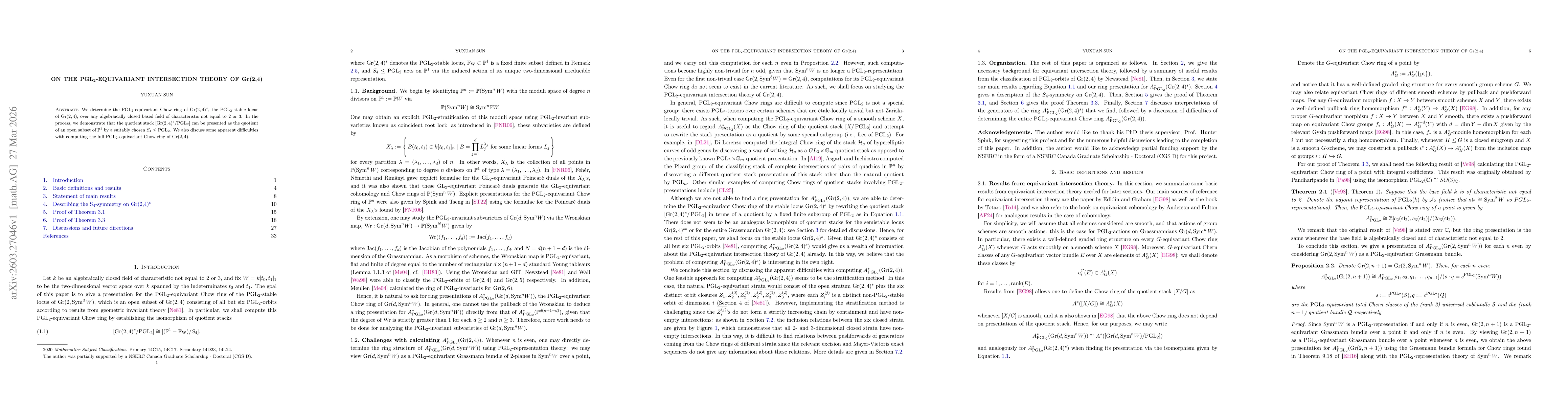 Thumbnail for On the $\mathrm{PGL}_2$-equivariant intersection theory of $\mathrm{Gr}(2,4)$