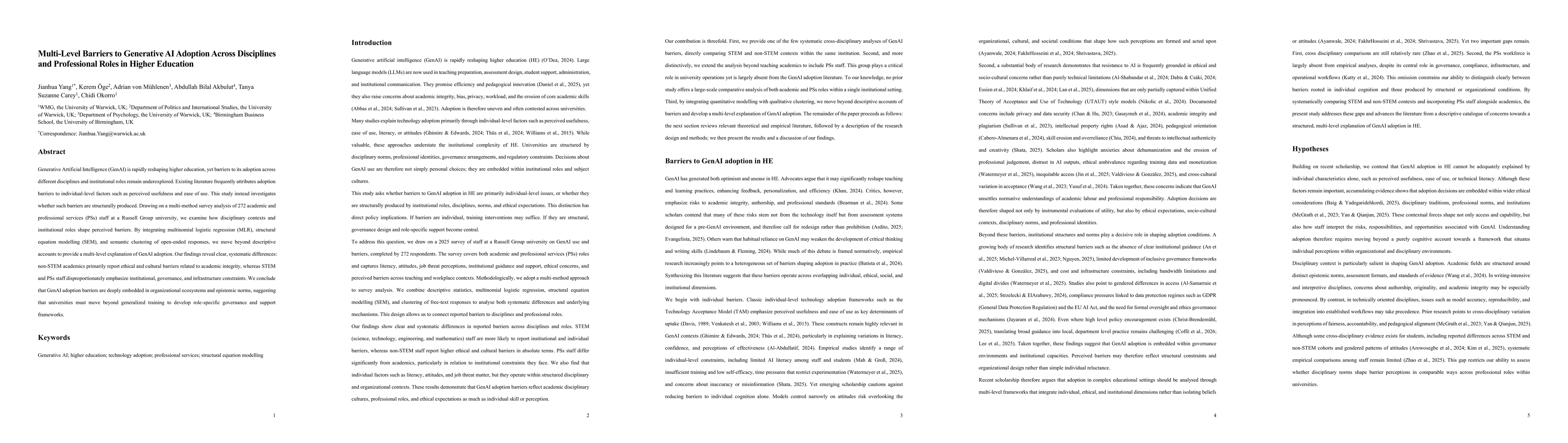 Thumbnail for Multi-Level Barriers to Generative AI Adoption Across Disciplines and Professional Roles in Higher Education