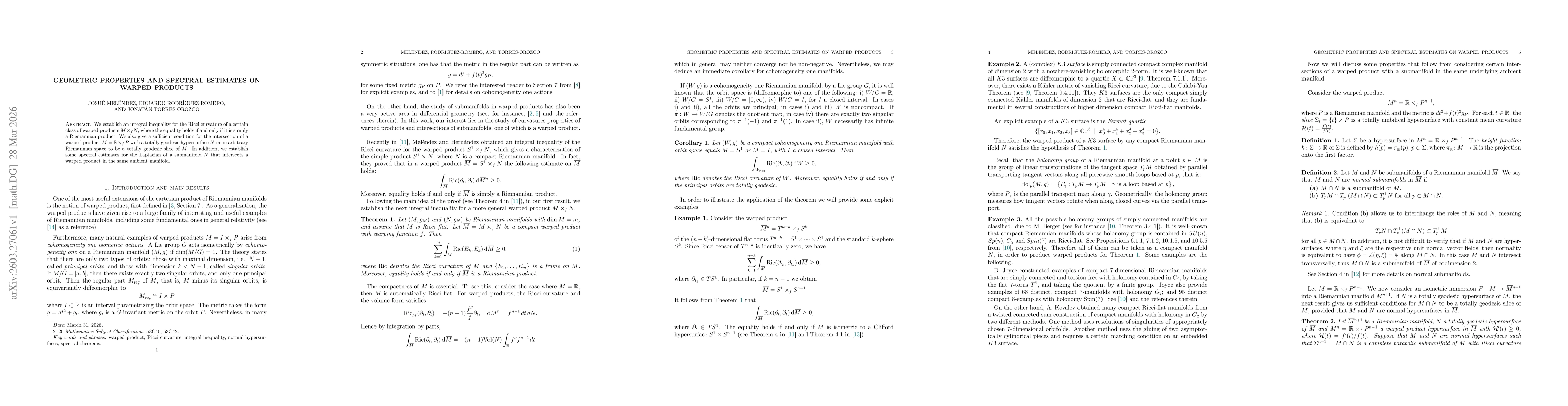 Thumbnail for Geometric Properties and Spectral Estimates on Warped Products