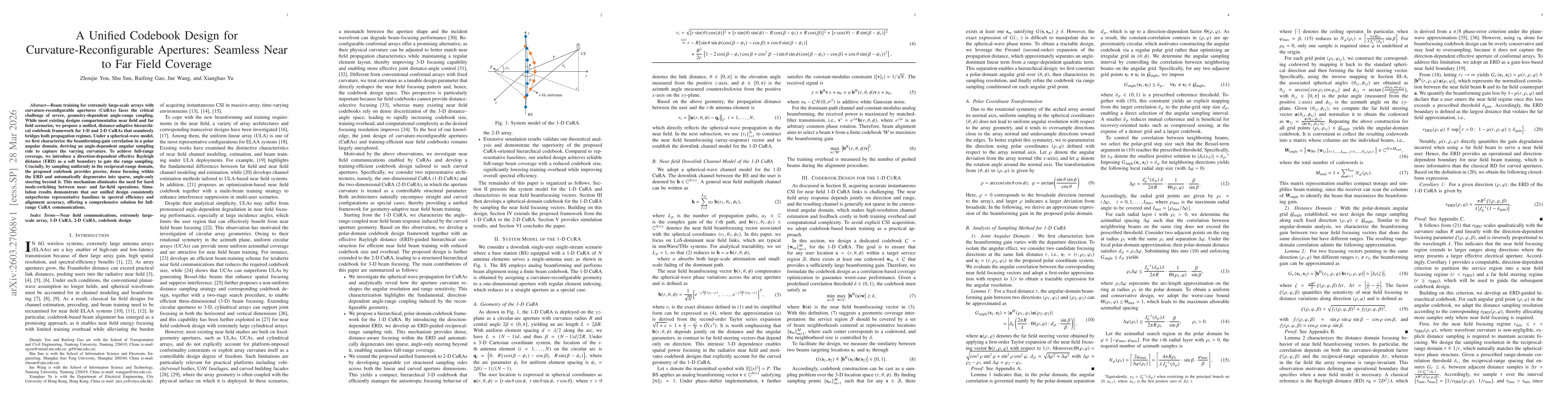 Thumbnail for A Unified Codebook Design for Curvature-Reconfigurable Apertures: Seamless Near to Far Field Coverage