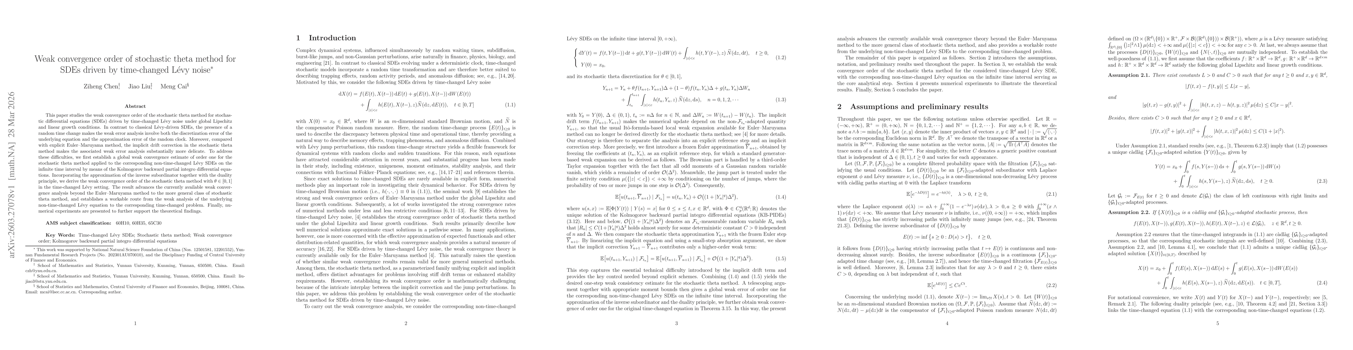 Thumbnail for Weak convergence order of stochastic theta method for SDEs driven by time-changed Lévy noise