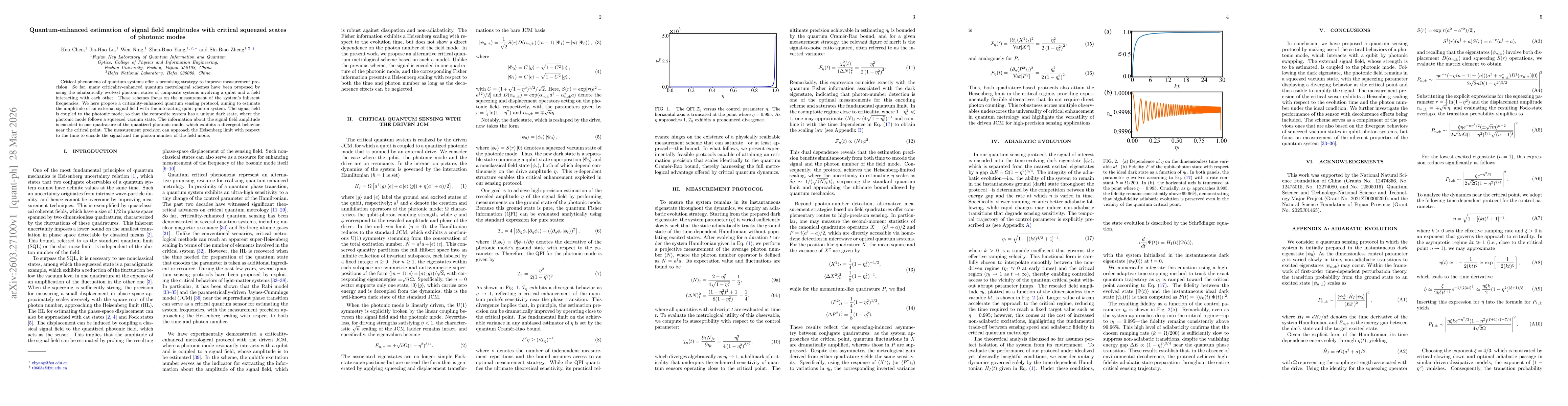 Thumbnail for Quantum-enhanced estimation of signal field amplitudes with critical squeezed states of photonic modes