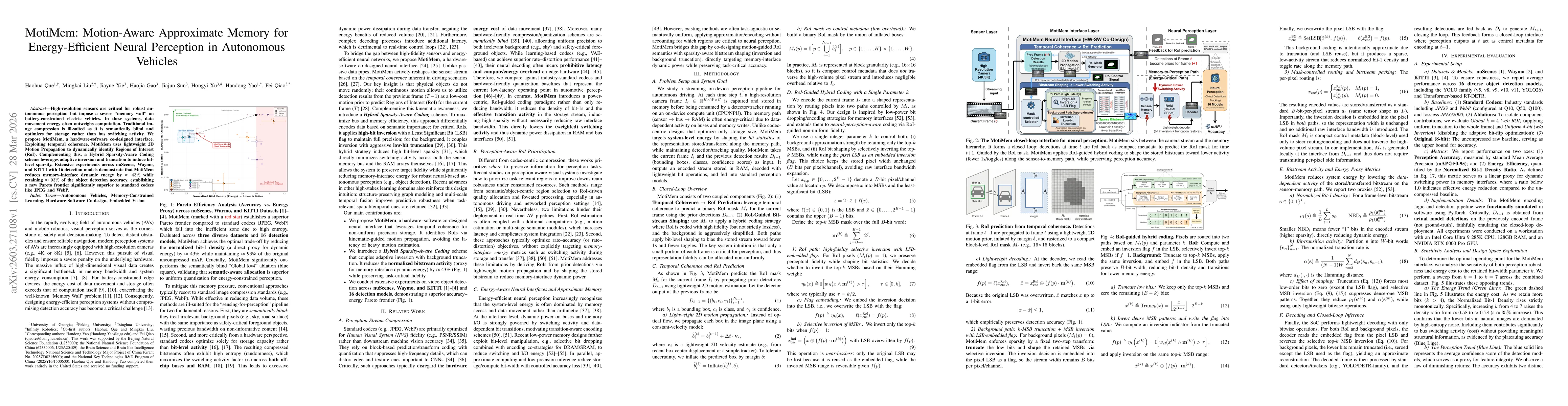 Thumbnail for MotiMem: Motion-Aware Approximate Memory for Energy-Efficient Neural Perception in Autonomous Vehicles