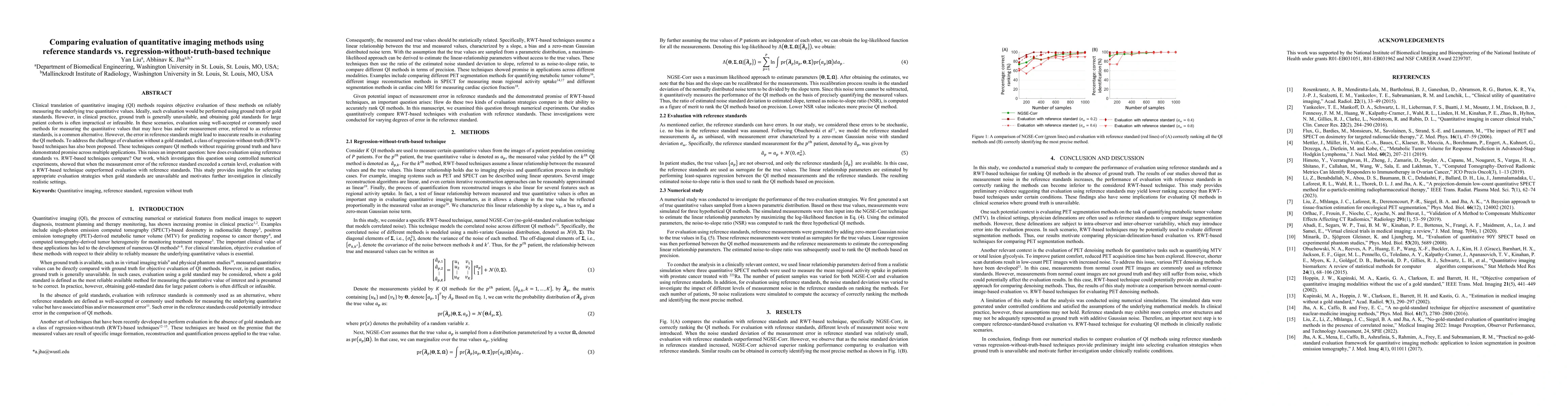 Thumbnail for Comparing evaluation of quantitative imaging methods using reference standards vs. regression-without-truth-based technique