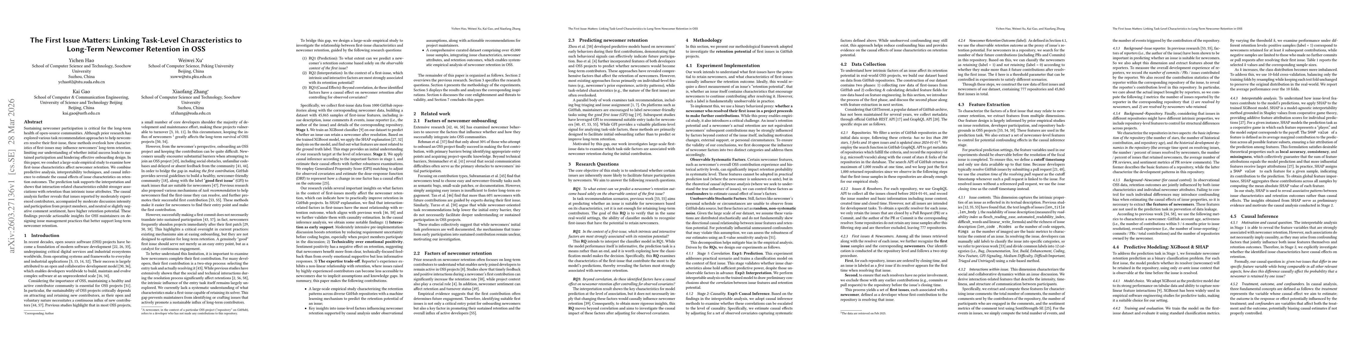 Thumbnail for The First Issue Matters: Linking Task-Level Characteristics to Long-Term Newcomer Retention in OSS