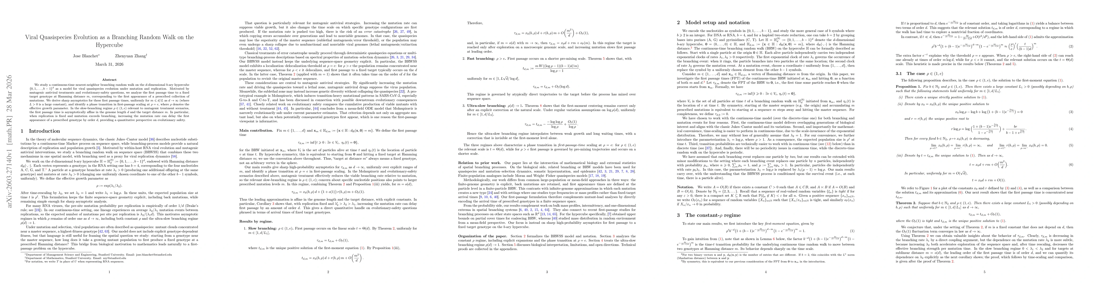 Thumbnail for Viral Quasispecies Evolution as a Branching Random Walk on the Hypercube