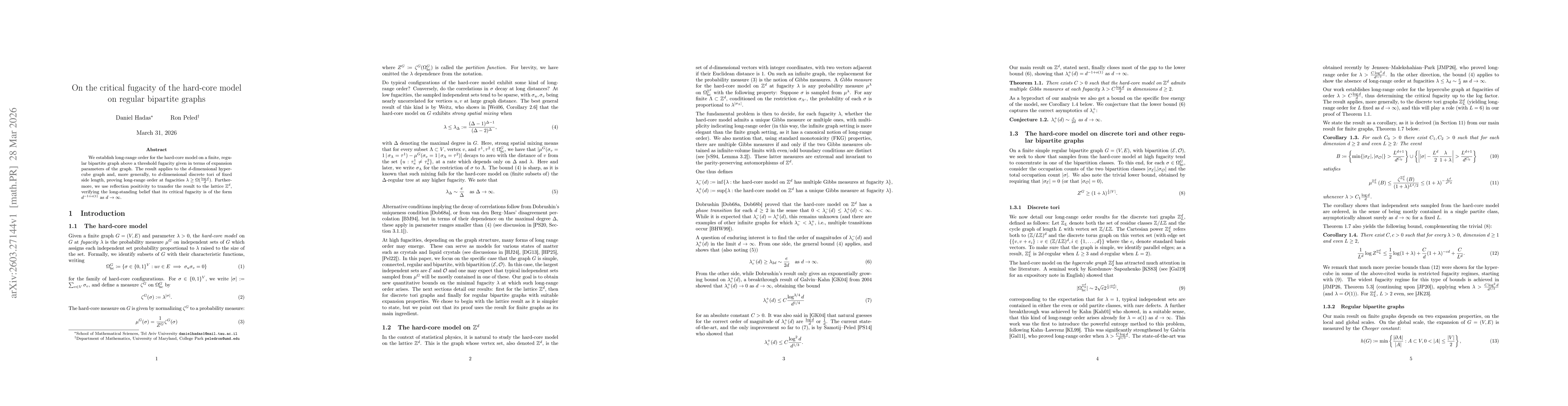 Thumbnail for On the critical fugacity of the hard-core model on regular bipartite graphs