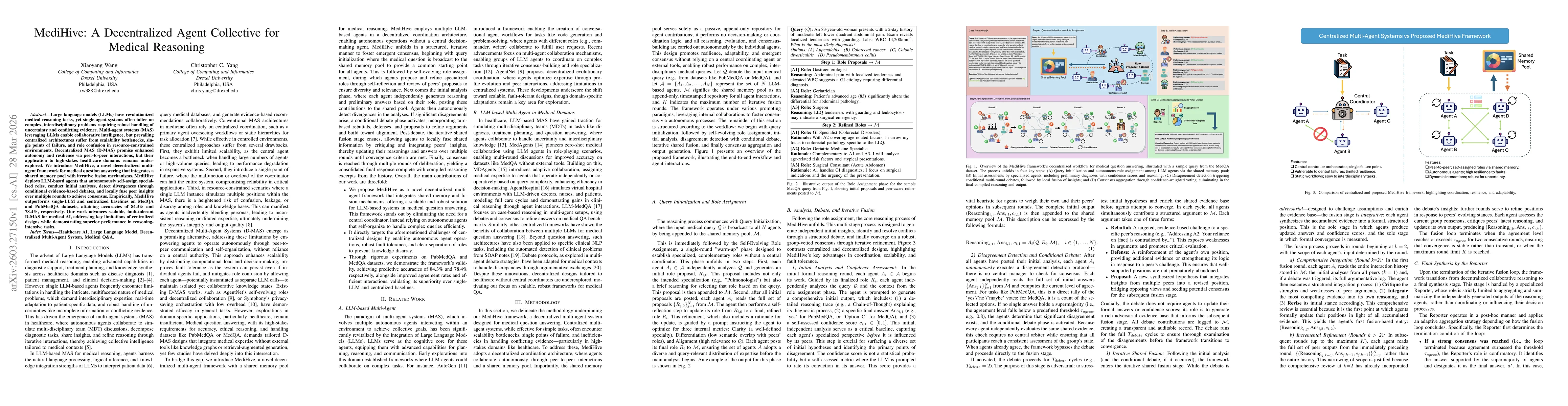 Thumbnail for MediHive: A Decentralized Agent Collective for Medical Reasoning