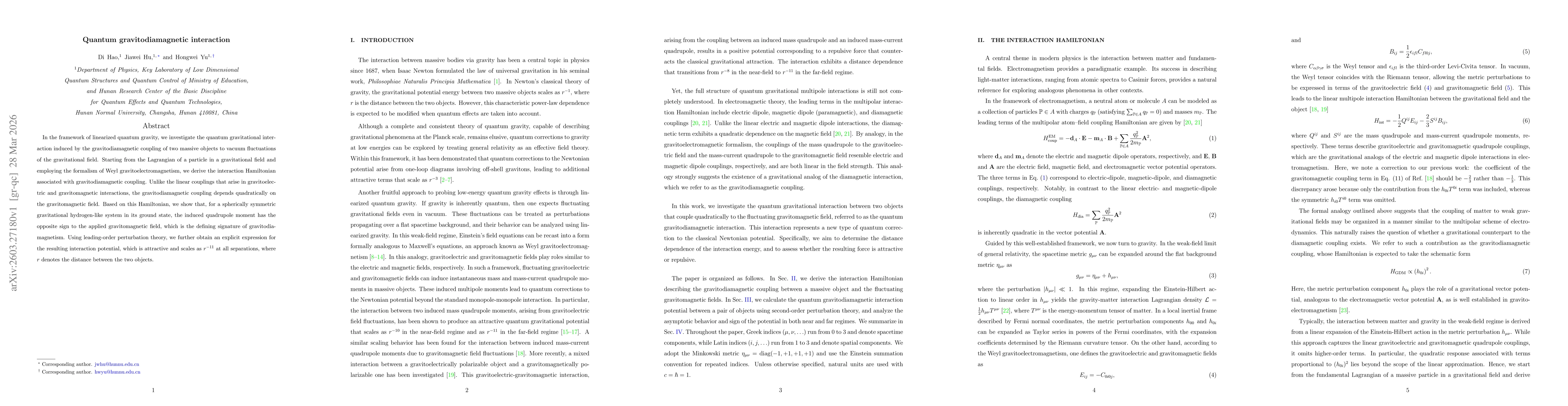 Thumbnail for Quantum gravitodiamagnetic interaction