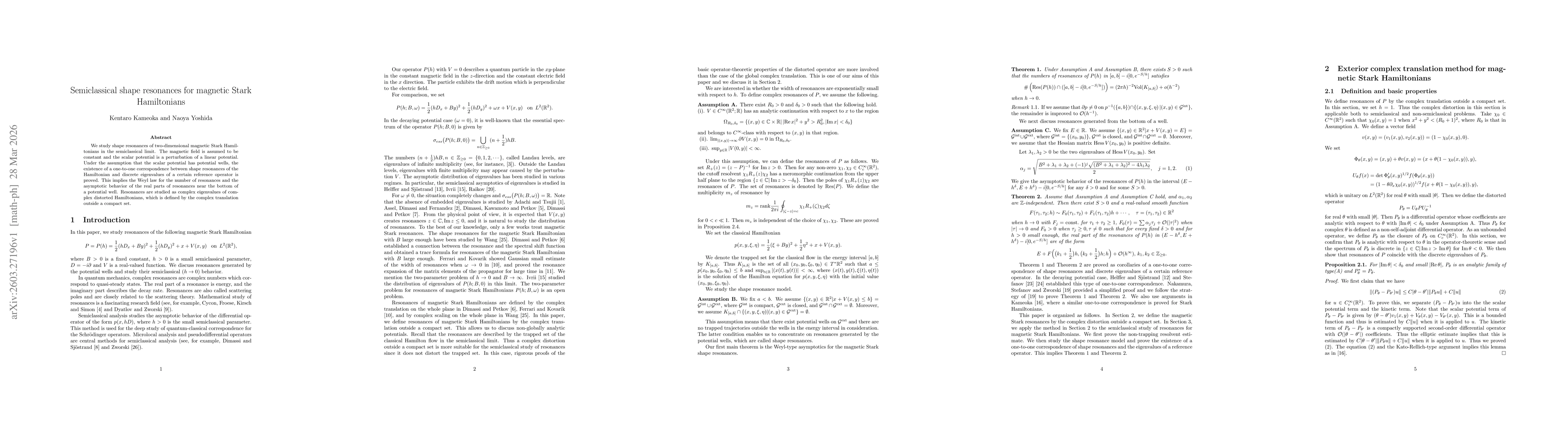 Thumbnail for Semiclassical shape resonances for magnetic Stark Hamiltonians