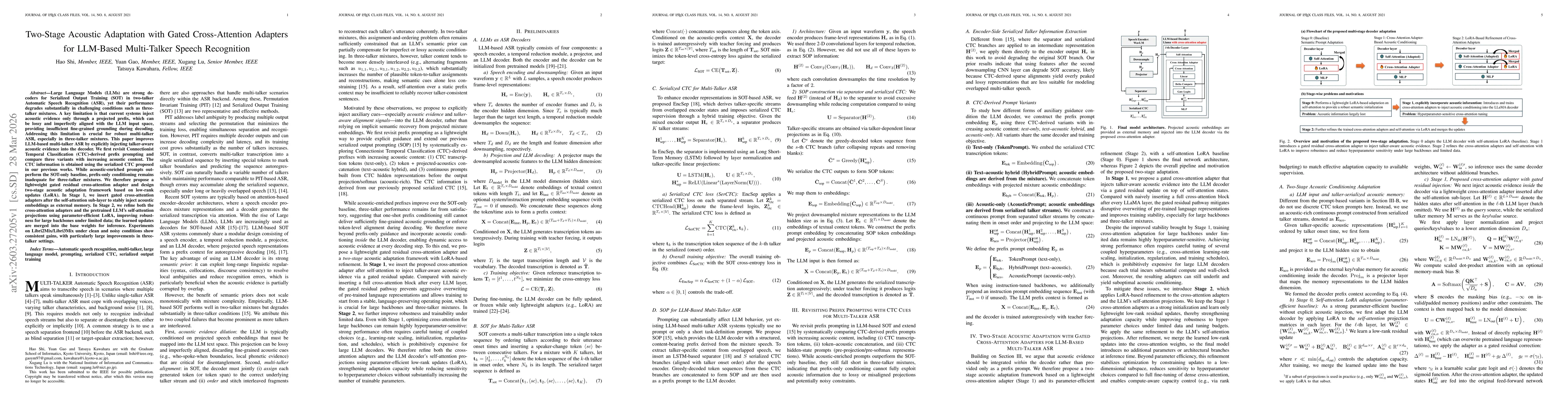 Thumbnail for Two-Stage Acoustic Adaptation with Gated Cross-Attention Adapters for LLM-Based Multi-Talker Speech Recognition