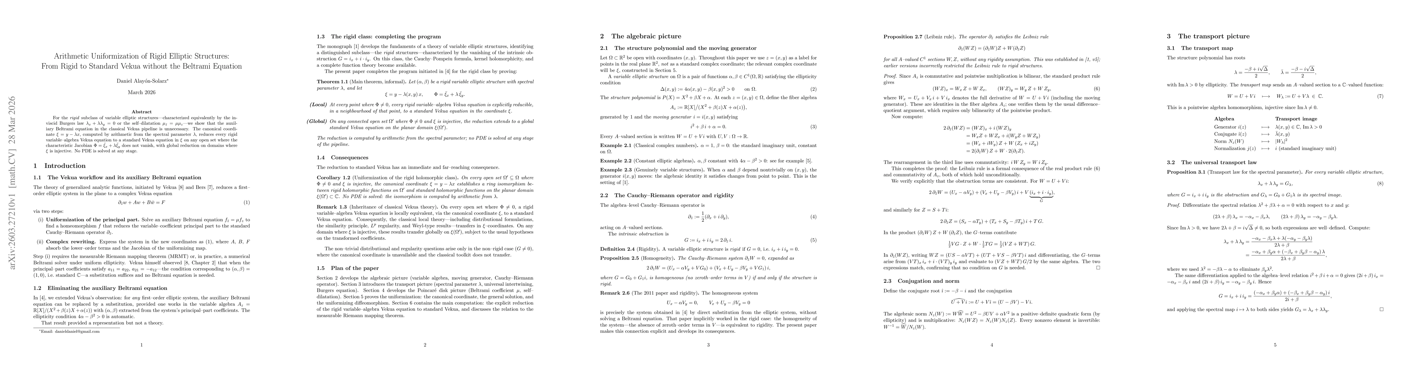 Thumbnail for Arithmetic Uniformization of Rigid Elliptic Structures: From Rigid to Standard Vekua without the Beltrami Equation