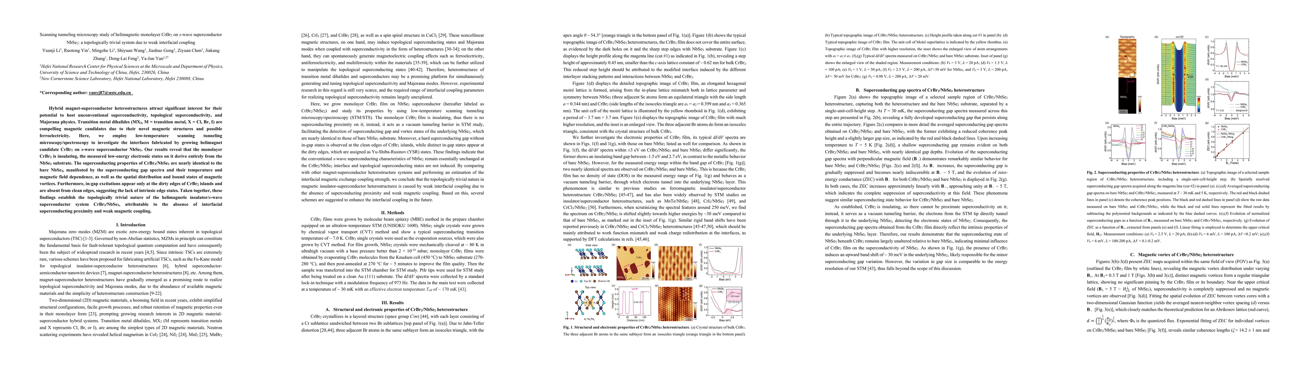 Thumbnail for Scanning tunneling microscopy study of helimagnetic monolayer CrBr2 on s-wave superconductor NbSe2: a topologically trivial system due to weak interfacial coupling