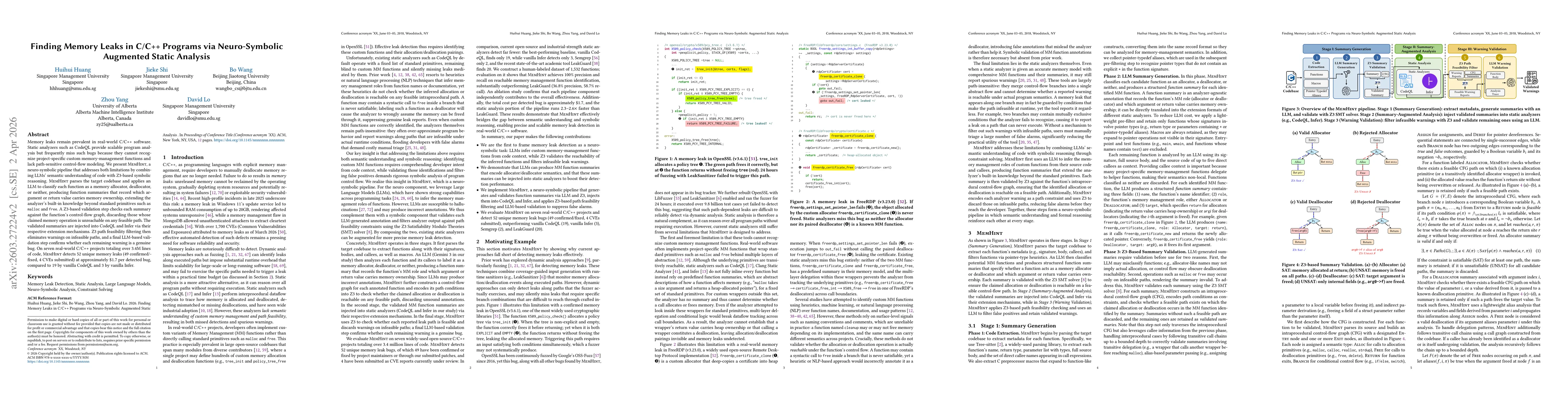 Thumbnail for Finding Memory Leaks in C/C++ Programs via Neuro-Symbolic Augmented Static Analysis