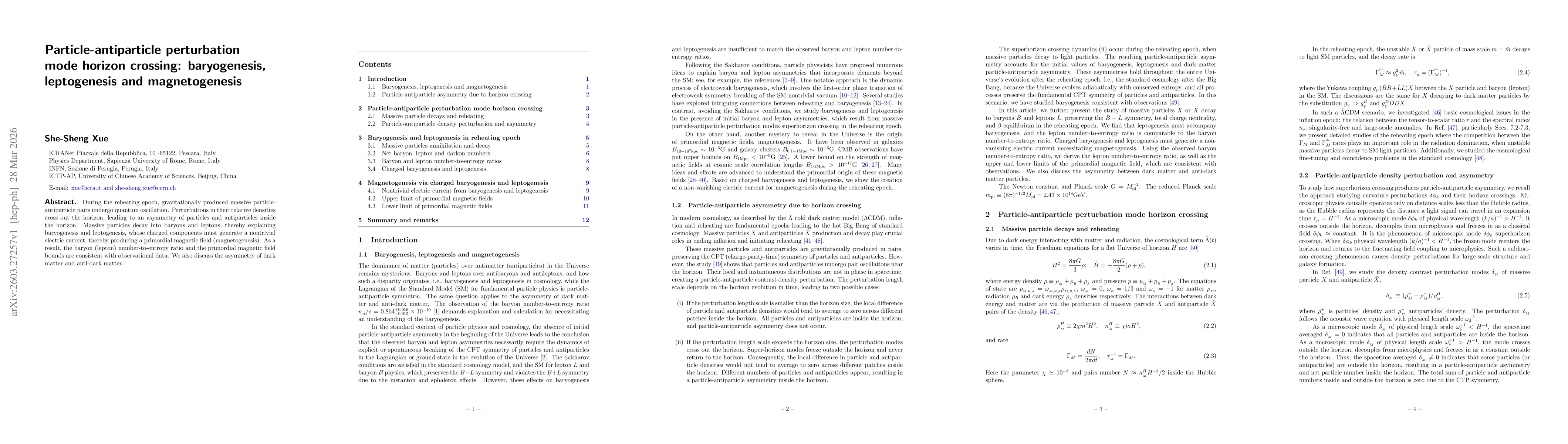 Thumbnail for Particle-antiparticle perturbation mode horizon crossing: baryogenesis, leptogenesis and magnetogenesis