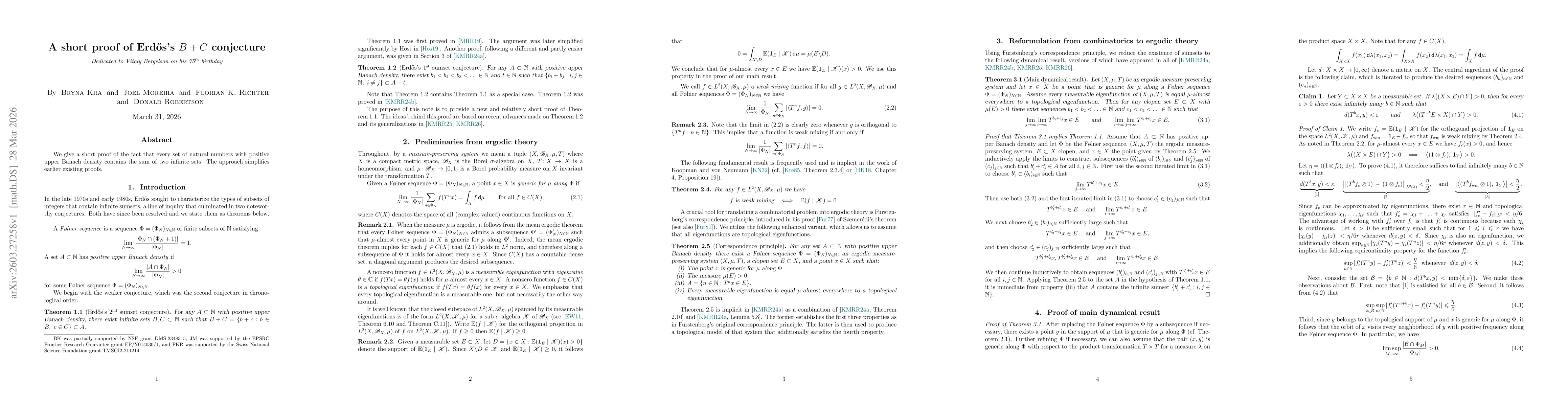 Thumbnail for A short proof of Erdős's $B+C$ conjecture