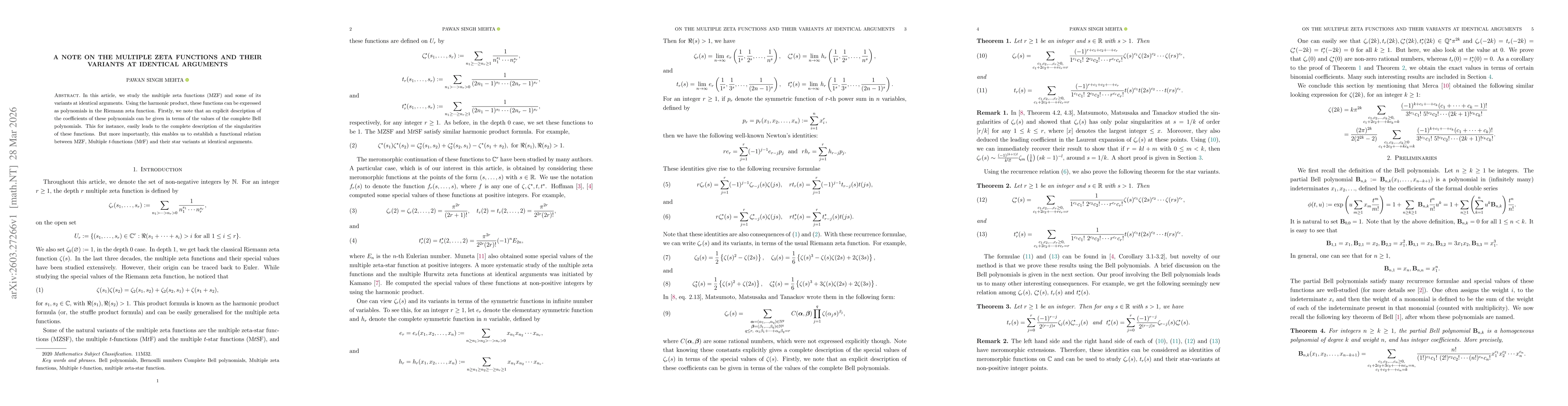Thumbnail for A note on the multiple zeta functions and their variants at identical arguments