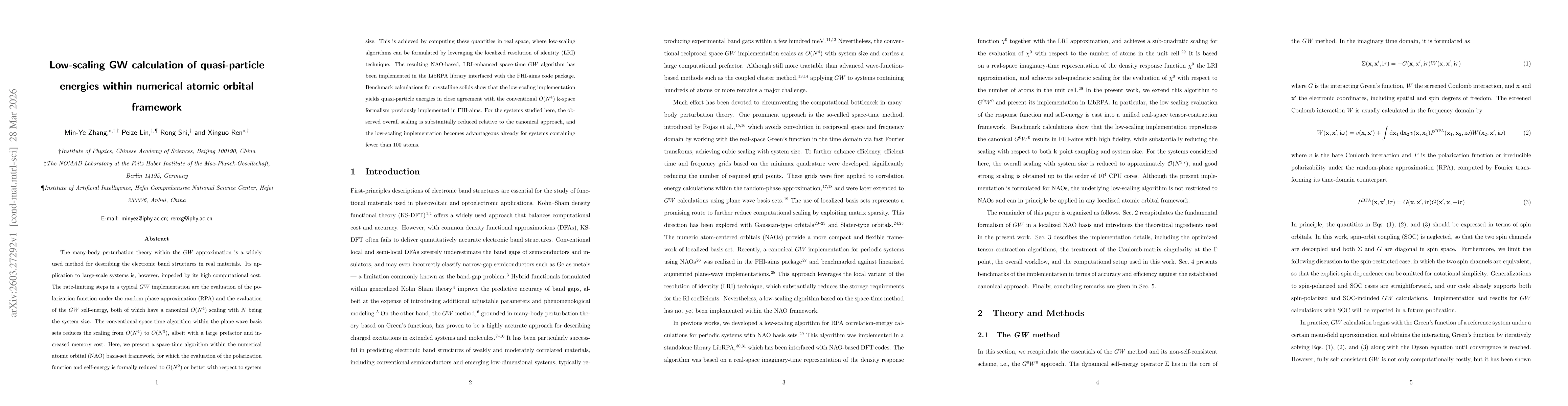Thumbnail for Low-scaling \textit{GW} calculation of quasi-particle energies within numerical atomic orbital framework