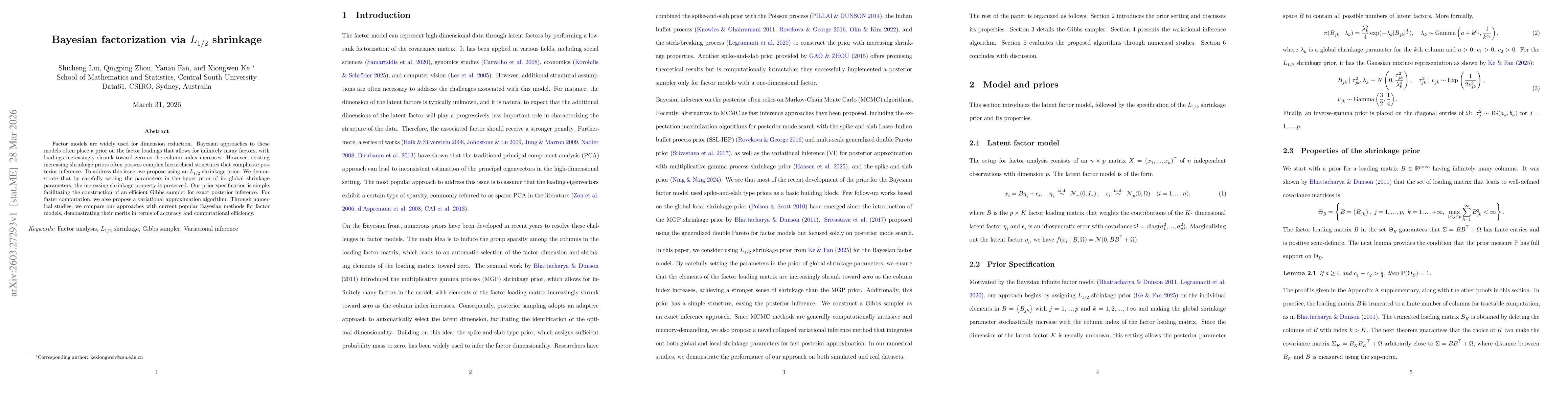 Thumbnail for Bayesian factorization via $L_{1/2}$ shrinkage