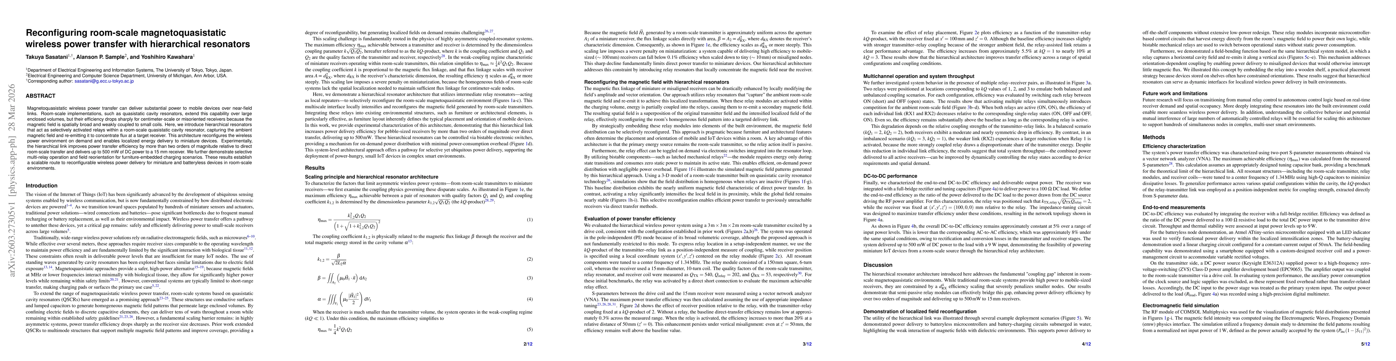 Thumbnail for Reconfiguring room-scale magnetoquasistatic wireless power transfer with hierarchical resonators