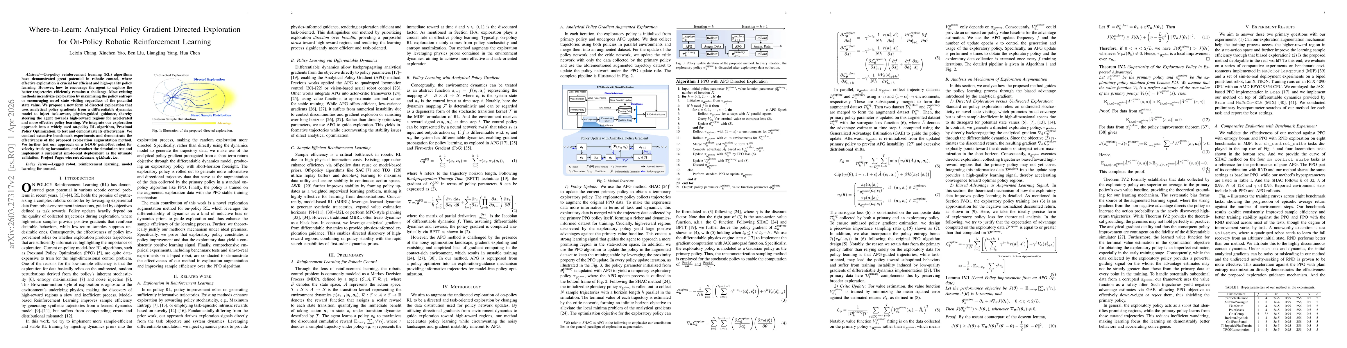 Thumbnail for Where-to-Learn: Analytical Policy Gradient Directed Exploration for On-Policy Robotic Reinforcement Learning