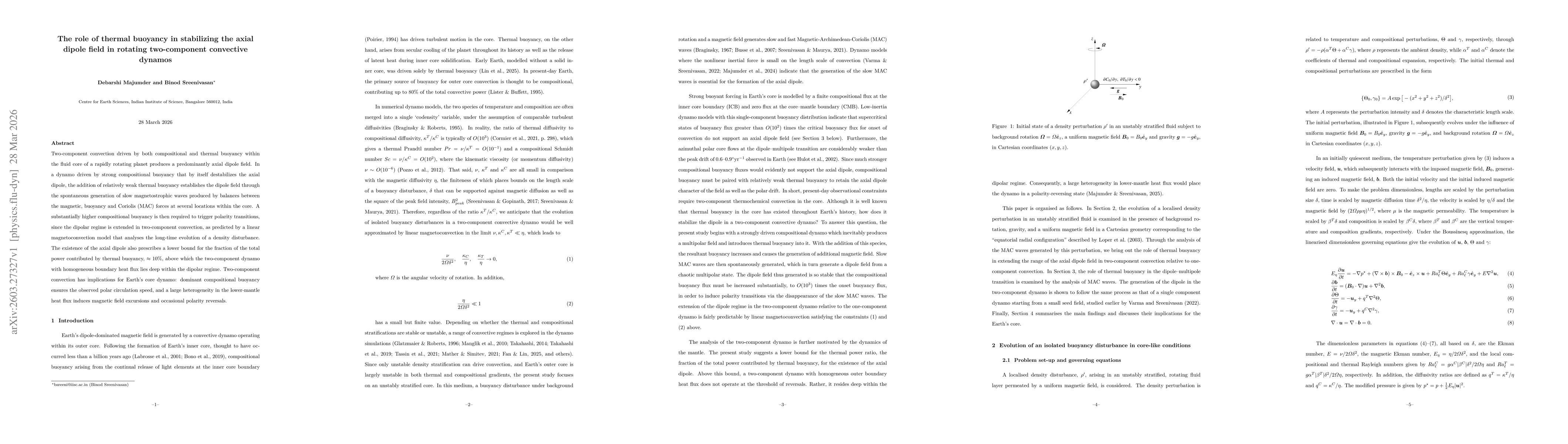 Thumbnail for The role of thermal buoyancy in stabilizing the axial dipole field in rotating two-component convective dynamos