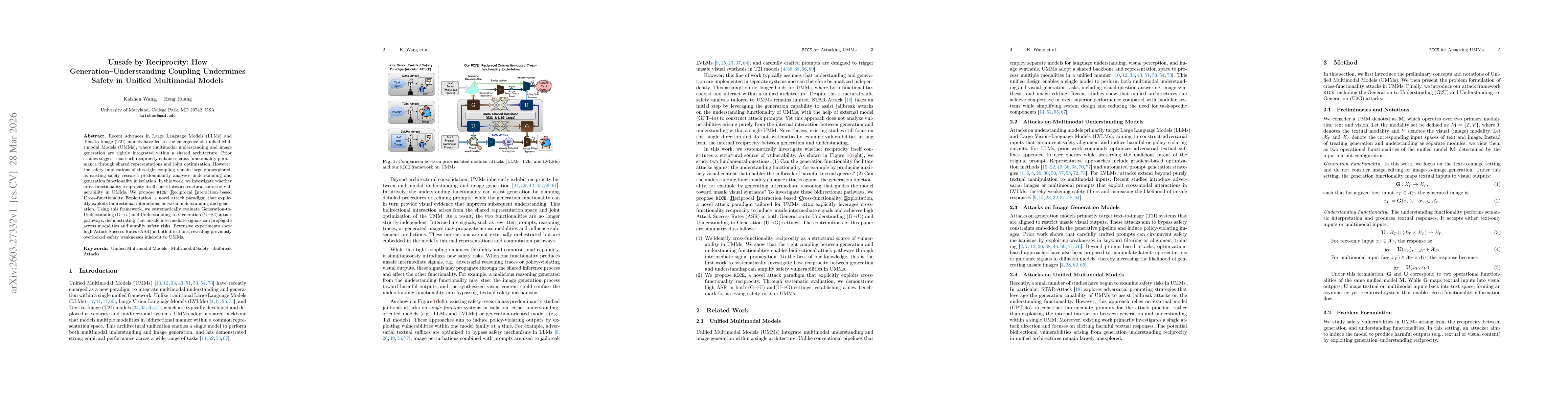 Thumbnail for Unsafe by Reciprocity: How Generation-Understanding Coupling Undermines Safety in Unified Multimodal Models