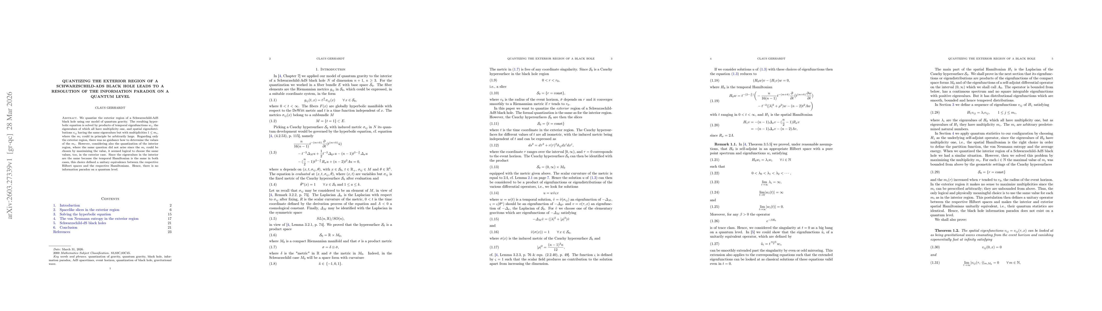 Thumbnail for Quantizing the exterior region of a Schwarzschild-AdS black hole leads to a resolution of the information paradox on a quantum level