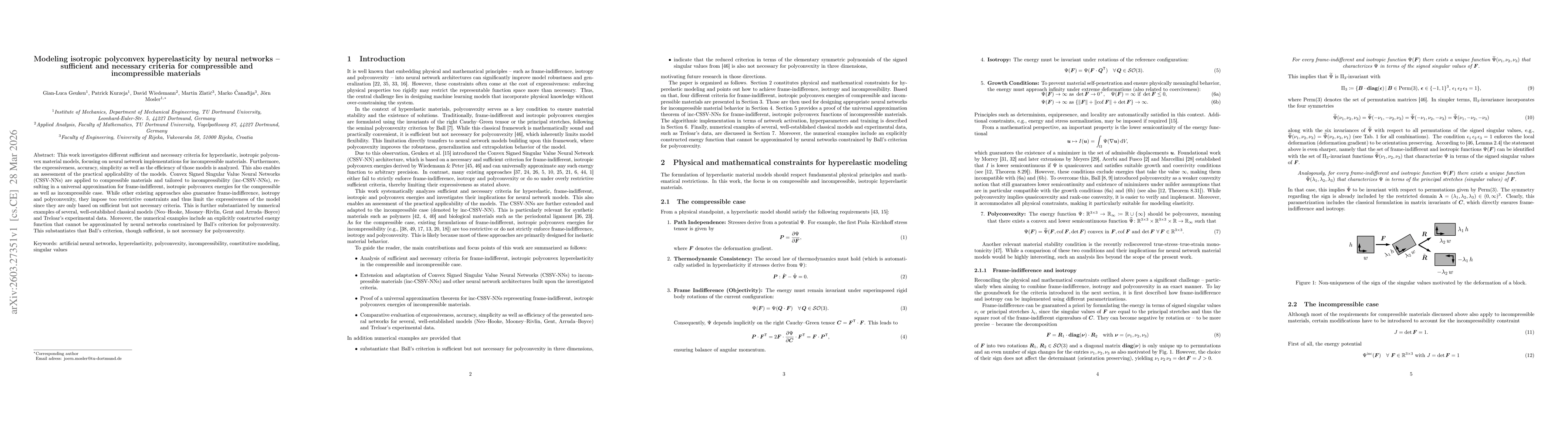 Thumbnail for Modeling isotropic polyconvex hyperelasticity by neural networks -- sufficient and necessary criteria for compressible and incompressible materials